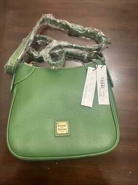 Dooney & Bourke Green Pebbled Leather Shoulder Bag with Gold Plaque